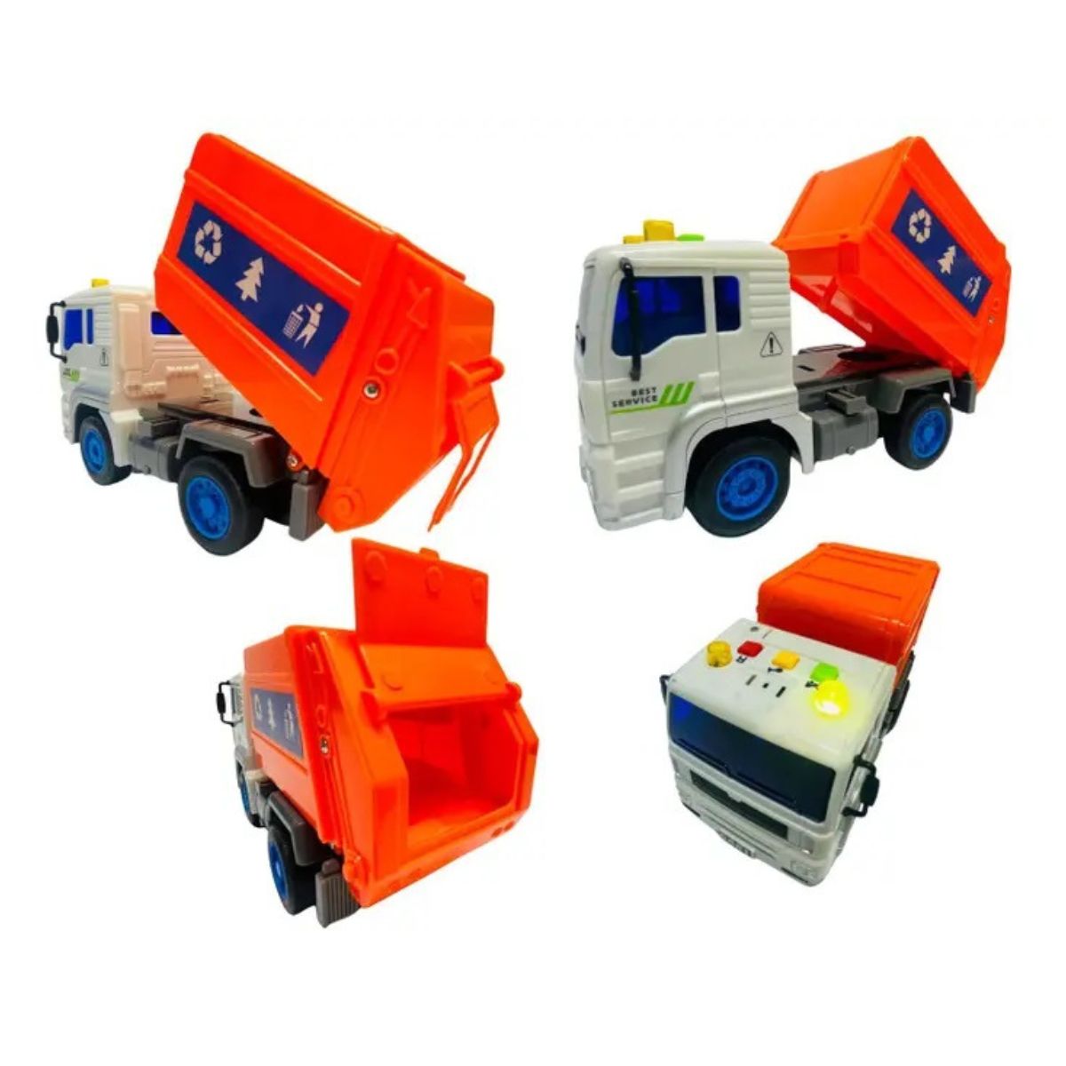 Caminhão Fricção Coleta Lixo Laranja Com Som E Luz - Dm Toys Caminhão Fricção Coleta Lixo Laranja Com Som E Luz - Dm Toys